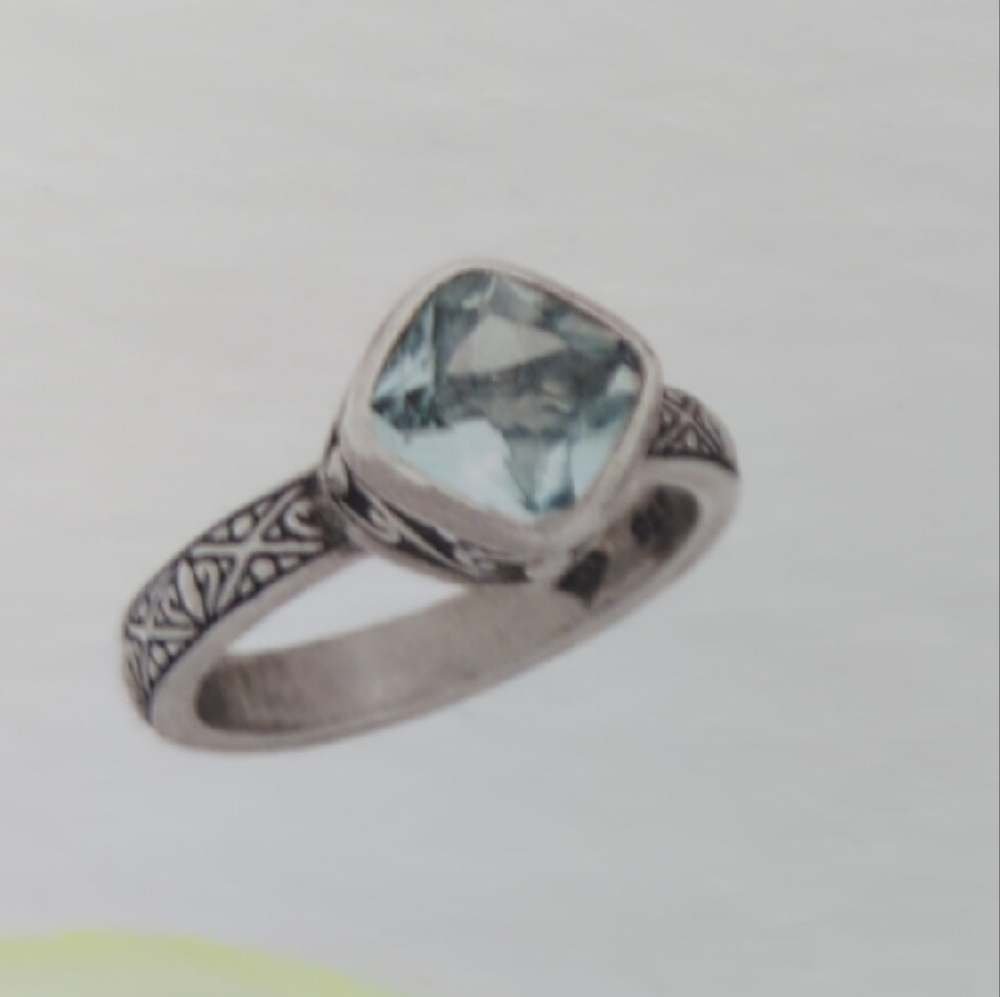 Silpada Silver Blue Gemstone Ring with Intricate Design